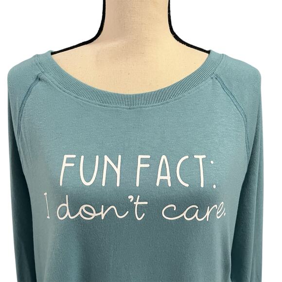 Eadinve "Fun Fact I Don't Care" NEW Women's Blue Sweatshirt Sz L Stretchy Funny - Picture 3 of 8